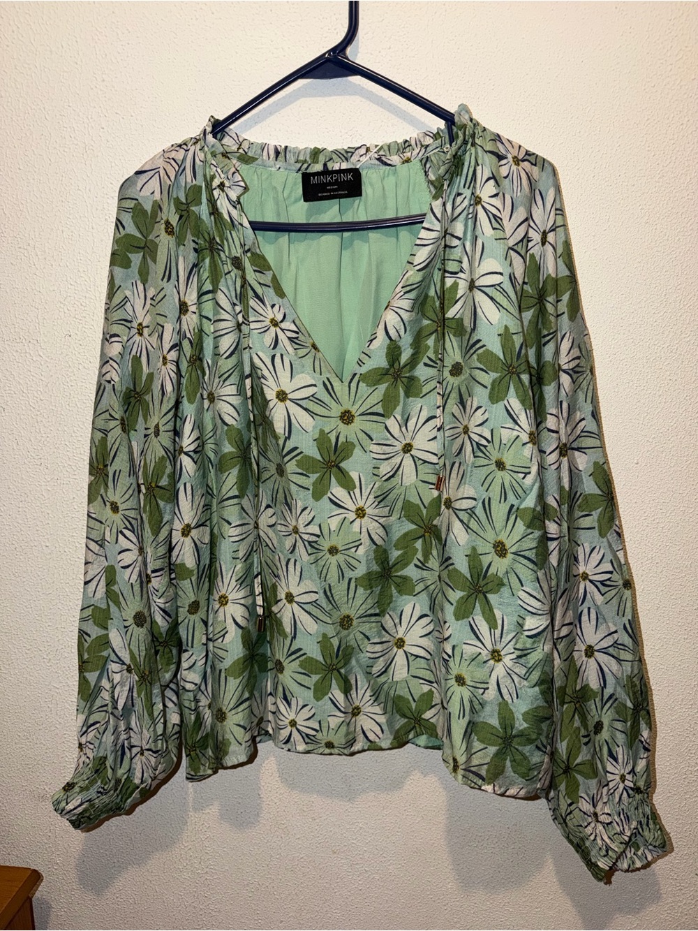 MINKPINK Mint Green Floral V-Neck Long Sleeve Blouse